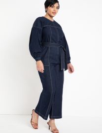 Puff Sleeve Denim Jumpsuit  Women39s Plus Size Dresses at ELOQUII