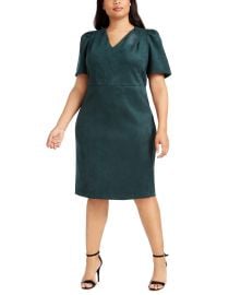 Puff-Sleeve Faux-Suede Dress by Calvin Klein at Macys