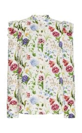 Puff-Sleeve Floral Silk Top By Oscar De La Renta at Moda Operandi