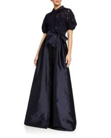 Puff-Sleeve Lace-Bodice Taffeta-Skirt Shirtdress at Neiman Marcus