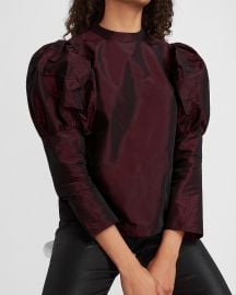 Puff Sleeve Mock Neck Taffeta Top at Express