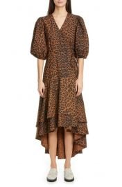 Puff Sleeve Organic Cotton High/Low Wrap Dress at Nordstrom