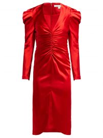 Puff-Sleeve Ruched Satin Midi Dress by Jonathan Simkhai at Matches