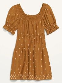  Puff Sleeve Tiered Smocked Embroidered Mini Swing Dress in Miners Gold at Old Navy