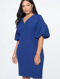 Puff Sleeve V-Neck Dress at Eloquii