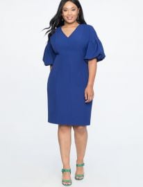 Puff Sleeve V-Neck Dress by Eloquii at Eloquii