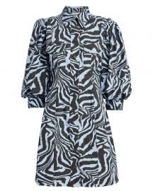 Puff-Sleeve Zebra Mini Shirtdress by Ganni at Intermix