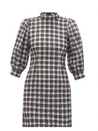 Puff-sleeve cotton-blend gingham-seersucker dress at Matches