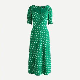 Puff-sleeve midi dress in bandana flowers print at J. Crew