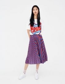 Pull&Bear Pleated Stripe Midi Skirt at Asos