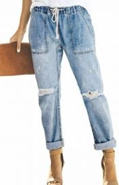 Pull-on Distressed Denim Joggers Elastic Waist Stretch Pants by Sidefeel at Amazon at Amazon