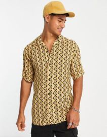 PullBear geometric print shirt in yellow at ASOS