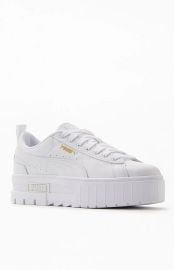 Puma Womenx27s White Mayze Leather Sneakers at PacSun