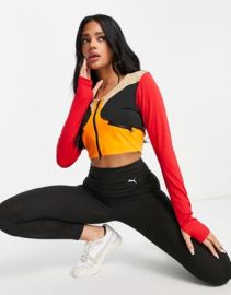 Puma by June Ambrose long sleeved crop top in red multi at ASOS