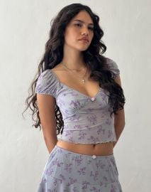 Purple Botanist Flock Sweetheart Mesh Top Lorenne motelrocks-com-us at Motel Rocks