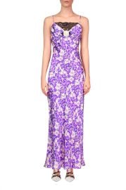 Purple Iris Printed Silk Satin Bias Dress With Ruched Bust And Black L Rodarte at Rodarte