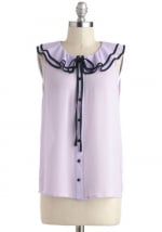 Purple ruffle tie neck top at Modcloth