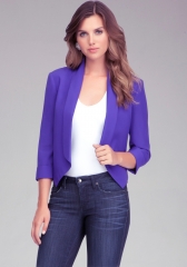 Purple shawl collar blazer at Bebe