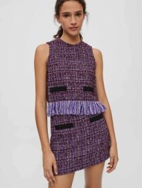 Purple tweed sleeveless fringed top at Maje