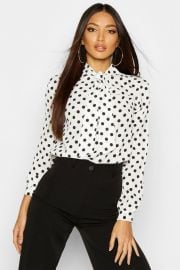 Pussy Bow Polka Dot High Neck Blouse at Boohoo