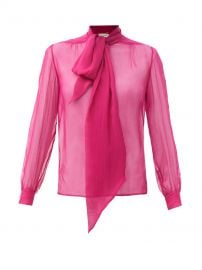 Pussy-Bow Silk-Chiffon Blouse by Saint Laurent at Matches