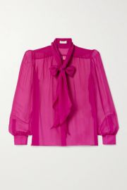 Pussy-Bow Silk-Chiffon Blouse by Saint Laurent at Net A Porter