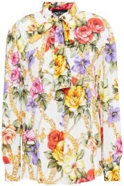 Pussy-bow floral-print crepe de chine shirt at The Outnet