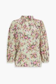 Pussy-bow gathered floral-print silk-crepe blouse at The Outnet