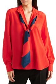 Pussy-bow silk crepe de chine blouse at The Outnet