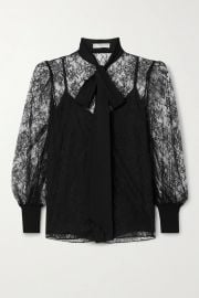 Pussy-bow silk crepe de chine-trimmed lace blouse at Net a Porter