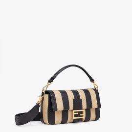 Python Leather Baguette Bag with Beige Inlaid Striped Pequin Motif by Fendi at Fendi