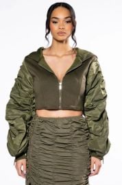 QUEEN BEE EXAGGERATED BOMBER in OLIVE at Shop Akira