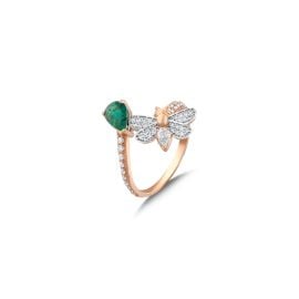 QUEEN BEE MELISSA GOLD DIAMOND EMERALD RING Bee Goddess at Bee Goddess