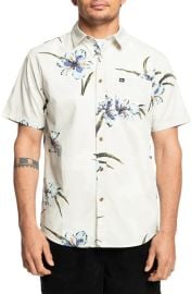 Quiksilver Apero Floral Short Sleeve Stretch Cotton Button-Up Shirt at Nordstrom