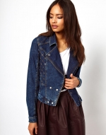 Quilted denim biker jacket at Asos