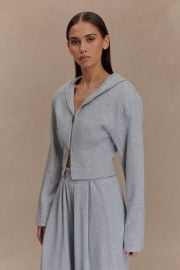 Quinn Zip Up Hoodie - Light Grey Marle vert MESHKI US at Meshki