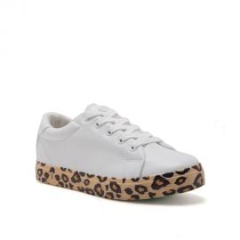 Qupid Women s Lace Up Vegan Leather Fashion Sneakers White  Leopard Animal Print Sillie-01 at Amazon