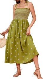 R.Vivimos Womens Summer Cotton Boho Midi Dress 2026 Spaghetti Strap Floral Embroidered Smocked Tiered Flowy Long Dresses at Amazon