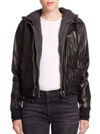 R13 - Layered Jersey-Hood Leather Bomber Jacket at Saks Fifth Avenue