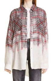 R13 Bleach Dip Plaid Oversize Cotton Button-Up Shirt in Dip-Blch Imitation Grey Plaid  at Nordstrom