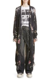 R13 Distressed Floral Long Cotton Cardigan at Nordstrom