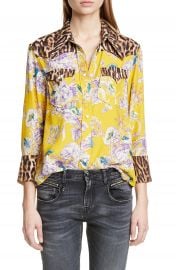 R13 Exaggerated Collar Mixed Print Cowboy Shirt   Nordstrom at Nordstrom