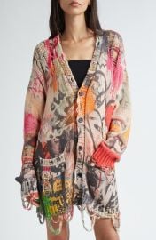 R13 Graffiti Print Distressed Cotton Cardigan at Nordstrom