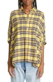 R13 Plaid Oversize Cotton Flannel Shirt in Yellow Plaid  at Nordstrom