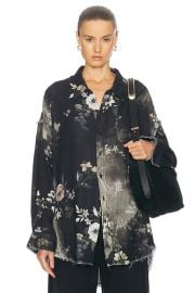 R13 Shredded Seam Drop Neck Shirt in Black Bleached Floral FWRD at FWRD