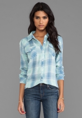 RAILS Kendra Button Down in Mint and Blue - Rails at Revolve