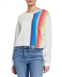 RE DONE Striped Raw-Edge Crewneck Sweatshirt at Neiman Marcus