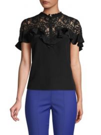 REBECCA TAYLOR - LACE YOKE SILK BLOUSE at Saks Off 5th