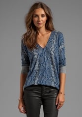 REBECCA TAYLOR Snake Printed V-Neck Sweater in Armoir Combo at Revolve