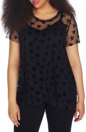 REBEL WILSON X ANGELS Star Print Mesh Overlay Top  Plus Size at Nordstrom